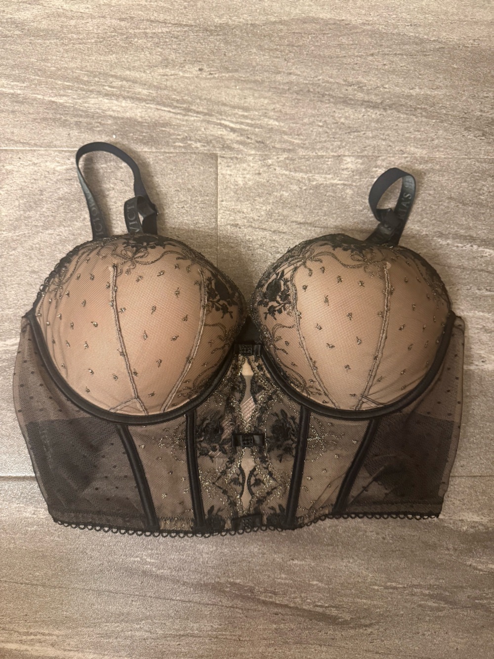 Victoria's Secret Black Embroidered Sheer Bustier